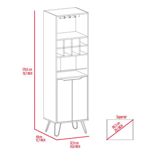 Sheffield H Bar Cabinet, Eight Bottle Cubbies, Two Glass Shelves Dweva