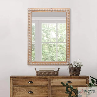 22x30 Inches Wood Framed Mirrors for Bathroom,Wooden Frame Wall Mirror Farmhouse Wall Mounted Rectangle Mirror for Vanity (Horizontal/Vertical) with beading Dweva