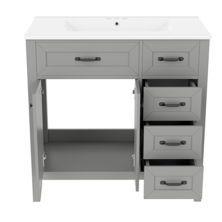 36" Bathroom Vanity with Sink Combo, Gray Bathroom Cabinet with Drawers, Solid Frame and MDF Board (Old Sku:JL000007AAE)