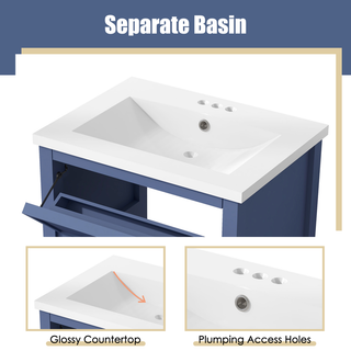 24'' Bathroom Vanity with Top Sink, Modern Bathroom Storage Cabinet with 2 Drawers, Single Sink Bathroom Vanity Dweva