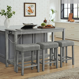 59 Inch Bar Table, Dining Table, Sofa Table with Power Outlet, 3 Upholstered Stools, 4 Piece Bar Table and Chair Set for Living Room, Dining Room, Kitchen Dweva