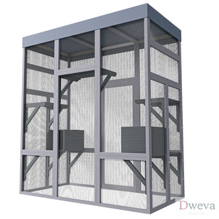 62.6" Wooden Outdoor Catio for Cats, Large Cat Enclosure with Waterproof Roof, 2 Napping House, Platforms & Rust-Proof Wire – Secure Pet Cage for Backyard or Patio Dweva