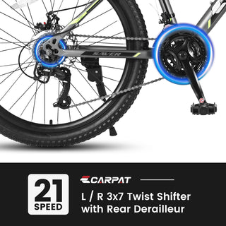 S24102 24 Inch Mountain Bike Boys Girls, Steel Frame, Shimano 21 Speed Mountain Bicycle with Daul Disc Brakes and Front Suspension MTB Dweva