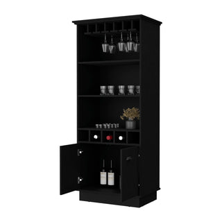 FM FURNITURE Sophia Bar Cabinet with Glassware Rack and Five Bottle Racks, Black Dweva