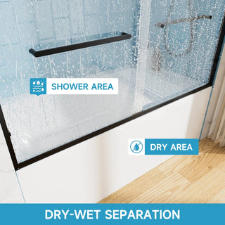 60" W x 57" H Aluminum Frame Double Sliding Shower Door, Soft-Close Matte Black Bathtub Door, 1/4" (6mm) Clear Nano-Coated Tempered Glass, Dual Stainless Steel Handles Dweva