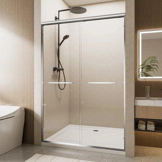 60" W x 72" H Chrome Aluminum Frame Double Sliding Shower Door with 1/4" (6mm) Nano-Coated Clear Tempered Glass and Dual Stainless Steel Handles Dweva