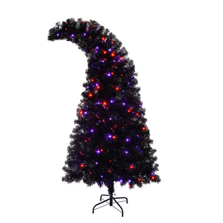 6FT Artificial Christmas Tree with LED Light, Pre-Lit Curved Shape Artificial Whimsical Xmas Tree with 900 Tips, Black Christmas Tree Dweva