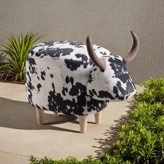 Animal Ottoman/Footstool, Black and White Cow-Shaped Ottoman, Modern Ottoman, Modern Accent Stool Home Decor, Suitable for Living Room, Bedroom, Porch, Garden, Backyard, Balcony Dweva