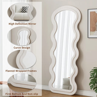 Flannel Full Length Wave Floor Mirror for Bedroom living room Hanging or Against The Wall(white) Dweva