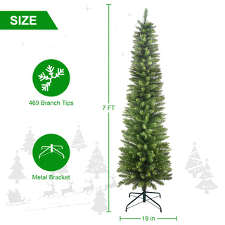 7FT Green Pencil Christmas Tree – Slim PVC Tree with 469 Tips, Space-Saving Design, Stable Metal Stand, Perfect for Small Spaces & Corners Dweva