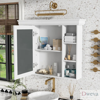 35'' x 28'' White Wall Mounted Bathroom Storage Cabinet with Mirror Door, Modern Bathroom Wall Cabinet with Mirror, Medicine Cabinet with 6 Open Shelves Dweva