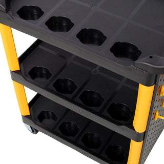 3 Tier Rolling Auto Detail Cart With Wheels,With Panel & Hook,for Detailers Garage, Workshop, Repair Shop, Storage Tool, Yellow&Black Dweva