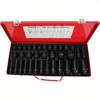 35pcs 1/2" lmpact Socket Set Cr-V Steel Drive Deep 6Point Socket Tool Set 8-32mm Metric Socket WrenchSet with Size Marking for Automotive Repair High Torque Dweva