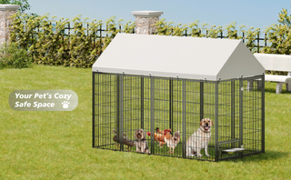 Large Dog Kennel Outdoor Pet Pens Dogs Run Enclosure Animal Hutch Metal Coop Fence with Roof Cover. 7.94'L x 4.13'W x 5.95'H. Dweva