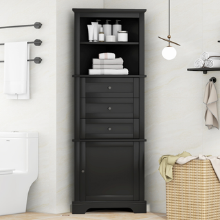 Black Triangle Tall Cabinet with 3 Drawers and Adjustable Shelves for Bathroom, Kitchen or Living Room, MDF Board with Painted Finish (WF306469AAG New Color) Dweva