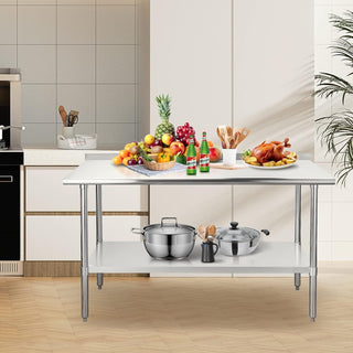 Stainless Steel Table 30 x 60 Inches Metal Prep Table with Adjustable Undershelf, Stainless Table for Commercial Kitchen, Outdoor, Restaurant, Hotel & Garage Dweva