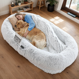 Human Dog Bed, Washable Faux Fur Dog Bed for People Doze Off, Napping Orthopedic Dog Bed,71''x45''x14'' Size Fits You and Pets (Grey) Dweva