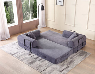 Convertible Sleeper Sofa Bed with Cylindrical Pillow - Corduroy Folding Mattress Couch with Fixed-Shape Frame for Living Room, Bedroom, Lounge, Studio - Gray Dweva