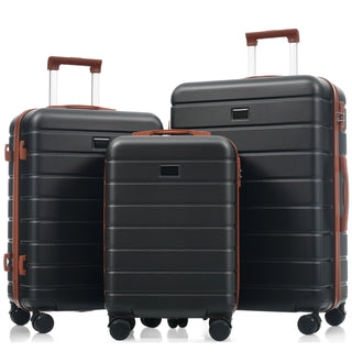 Premium ABS Travel Luggage Set , 3-Piece TSA Lock Suitcase Ensemble with 20, 24, and 28 Inch Sizes with 360° Spinner Wheels, black and brown Dweva