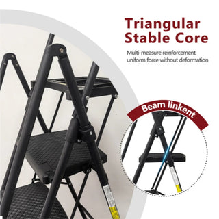4 Step Ladder, Folding Step Stool with Non-Slip Wide Pedals, Soft Handle, Non-Slip Feet, Sturdy Steel Construction, 440 lb Capacity Steel Ladder, Suitable for Home & Office Dweva