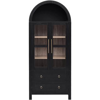 K&K 71" Tall Arched Kitchen Pantry Cabinet with 2 Large Drawers, Modern Farmhouse Kitchen Storage Cabinets with Adjustable Shelves, Glass Door, Wood Versatile Cupboard for Kitchens, Dining Room, Black Dweva