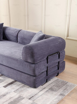 Convertible Sleeper Sofa Bed with Cylindrical Pillow - Corduroy Folding Mattress Couch with Fixed-Shape Frame for Living Room, Bedroom, Lounge, Studio - Gray Dweva