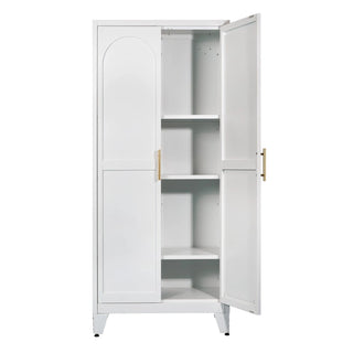 71'' 2 Shapely Doors Cabinet, Metal Storage Cabinet with Doors and Adjustable Shelves, for Bedroom, Living Room, Kitchen(White) Dweva
