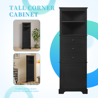 Black Triangle Tall Cabinet with 3 Drawers and Adjustable Shelves for Bathroom, Kitchen or Living Room, MDF Board with Painted Finish (WF306469AAG New Color) Dweva