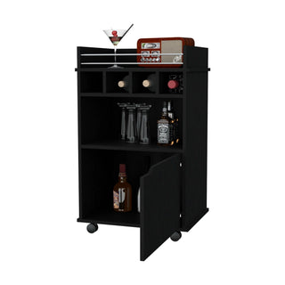 FM FURNITURE Crozier Bart Cart, with 1 shelf, 1 door and four built-in wine rack,black Dweva