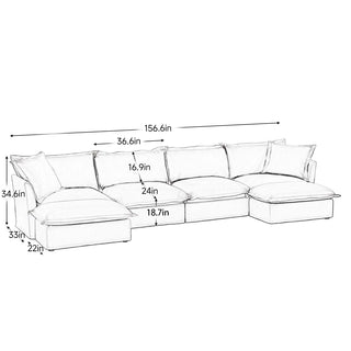 Slipcovered Fluffy Sofa - 4 Seat with 2 Ottoman Dweva