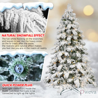 7ft Flocked Scarecrow-Shaped Christmas Tree with 360 Warm White LED Lights, 890 PVC Memory Wire Tips,Power Pole & Hinged Structure – Realistic Snowy Holiday Tree Dweva