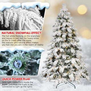 5ft Flocked Scarecrow-Shaped Christmas Tree with 200 Warm White LED Lights, 375 PVC Memory Wire Tips,Power Pole & Hinged Structure – Realistic Snowy Holiday Tree Dweva