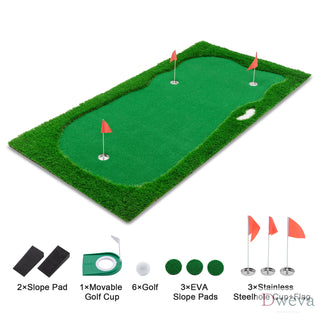 10x5 FT Golf Putting Green, Golf Training Mat with High-quality Turf, 3 Holes, 3 Flags and Cups for Indoor Outdoor Dweva