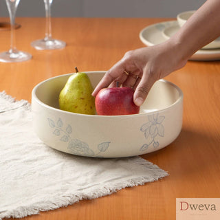 Off-White Ceramic Printed Serving Bowl – Elegant Pasta Bowl for Stylish Dining-1700ml Dweva