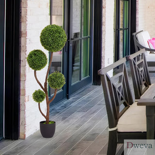 4FT Tall Artificial Boxwood Topiary Tree Large Faux Green Plant in Pot for Indoor Outdoor Home Office Porch Decor, 1pc/set Dweva