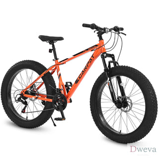 S26109 Elecony 26 Inch Fat Tire Bike Adult/Youth Full Shimano 21 Speed Mountain Bike, Dual Disc Brake, High-Carbon Steel Frame, Front Suspension, Mountain Trail Bike, Urban Commuter City Bicycle Dweva