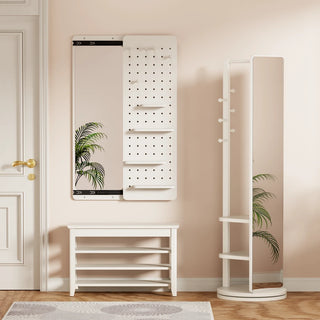 Wall Mounted Full Length Mirror, Full Body Mirror with Shelf, Full Body Mirror with Hook Wall Mounted Mirror with Multifunctional Design Panel, Bedroom/Living Room/Entrance White(47.6*15.7in) Dweva