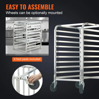 Bun Pan Rack, 10-Tier Commercial Bakery Racks with Brake Wheels, Aluminum Racking Trolley Storage for Half & Full Sheet, Speed Rack For Kitchen Home, Bread Baking Equipment, 26"L x 20.3"W x 39"H Dweva