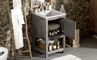 16" Bathroom Vanity Sink Combo for Small Space, Bathroom Sink Cabinet with Rectangular Ceramic Basin, Bathroom Vanities Cabinet with 1 Door and 1 Open Shelf Dweva