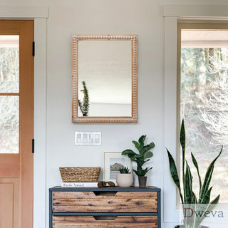 22x30 Inches Wood Framed Mirrors for Bathroom,Wooden Frame Wall Mirror Farmhouse Wall Mounted Rectangle Mirror for Vanity (Horizontal/Vertical) with beading Dweva