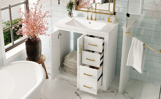 30'' Bathroom Vanity with Ceramic Sink Combo, Solid Wood Frame Bathroom Storage Cabinet, Freestanding Vanity Set with 3 Drawers& Soft Closing Doors Dweva