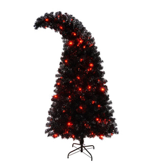 6FT Artificial Christmas Tree with LED Light, Pre-Lit Curved Shape Artificial Whimsical Xmas Tree with 900 Tips, Black Christmas Tree Dweva