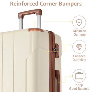 Hardshell Luggage, Lightweight Durable ABS Suitcases with Double Wheels, Expandable 28-inch Checked Luggage 28" (White Brown) Dweva