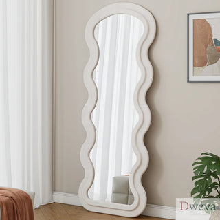 Flannel Full Length Wave Floor Mirror for Bedroom living room Hanging or Against The Wall(white) Dweva