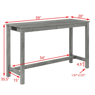 59 Inch Bar Table, Dining Table, Sofa Table with Power Outlet, 3 Upholstered Stools, 4 Piece Bar Table and Chair Set for Living Room, Dining Room, Kitchen Dweva