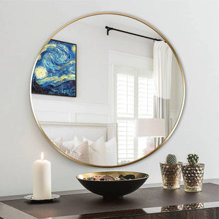 24 Inch Gold Metal Framed Round Bathrrom Mirror for Wall.(W2203P182026) Dweva