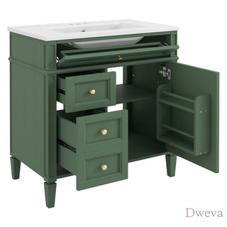 30'' Bathroom Vanity with Top Sink, Modern Bathroom Storage Cabinet with 2 Drawers and a Tip-out Drawer, Single Sink Bathroom Vanity Dweva