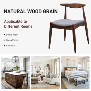 Set of 2 Rubberwood Dining Chairs with Ergonomic Backrest & Comfort Cushions, Walnut+Light Gray (same sku: 59296.00FDBEI) Dweva