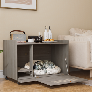 Gray Cat Litter Box Enclosure,Hidden Litter Box Furniture with top side fence,Wooden Pet House Side End Table, Storage Cabinet Bench for Living Room,,Bedroom, Fit Most of Litter Box Dweva