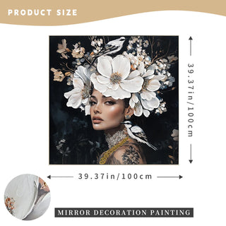 Floral Woman Canvas Wall Art Black and White Bird Tattoo Portrait Modern Aesthetic Artwork for Living Room Bedroom Office Art oil painting decorative picture Dweva